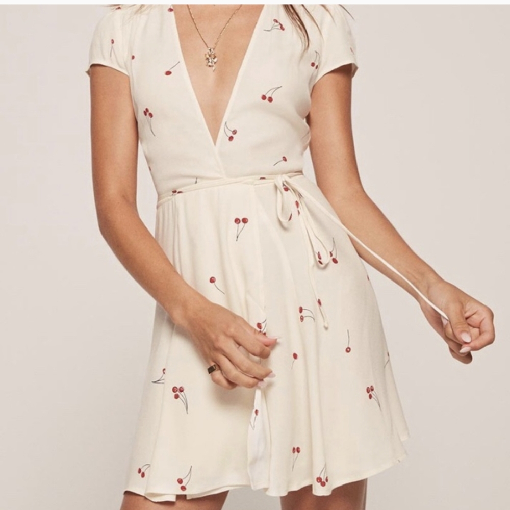 Reformation Raquel Cherry Tart Wrap Dress